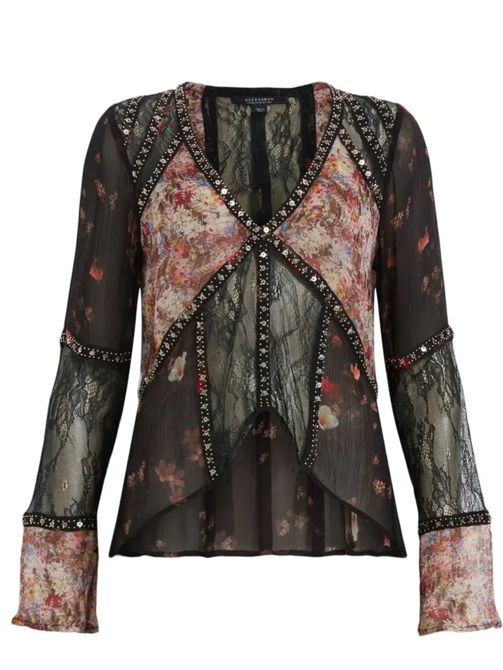 All Saints Florence Kora Mixed Media Long Sleeve Top